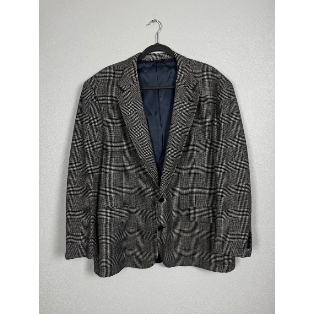 Lands End Sport Coat Mens 46R Gray Glen Plaid Pure Wool Blazer Tailored in USA